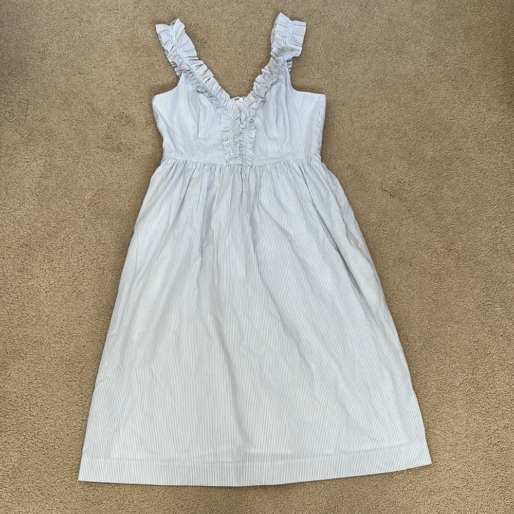 NWT Banana Republic Dress Cotton Striped Ruffle Strap V-Neck Sz 4